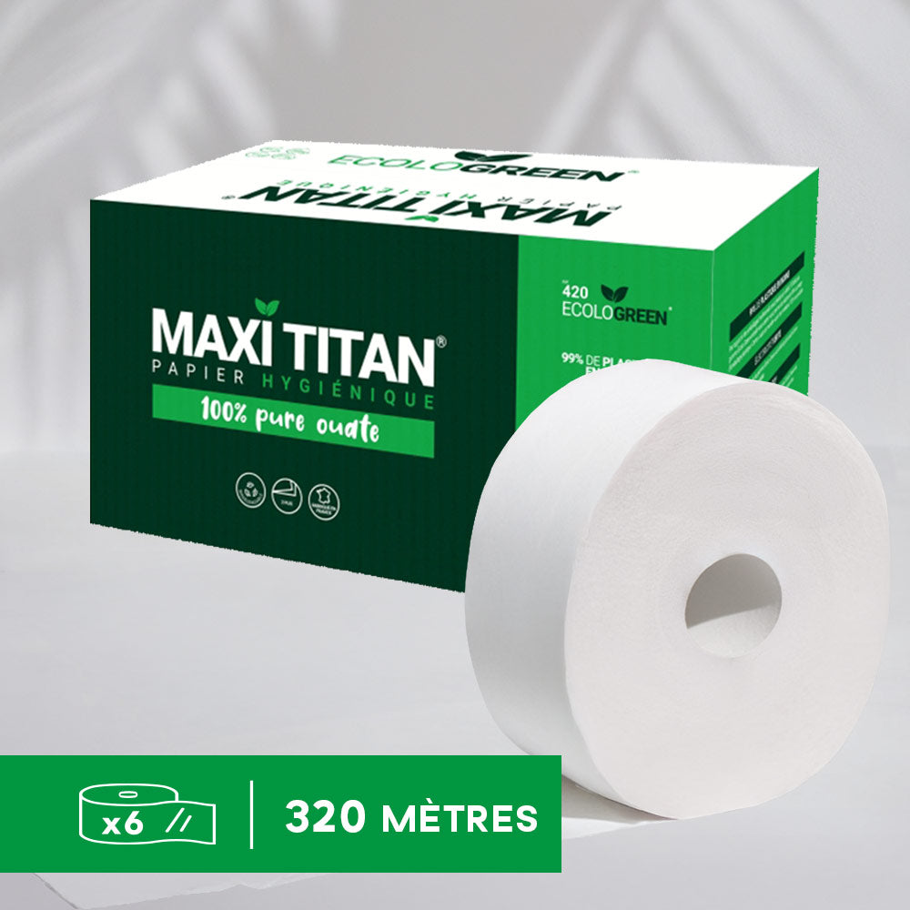 PAPIERS HYGIÉNIQUE MAXI'TITAN - 320 MÈTRES - 2 PLIS PURE OUATE